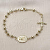 Oro Laminado Fancy Bracelet, Gold Filled Style Guadalupe and Crucifix Design, Polished, Golden Finish, 03.213.0359.08