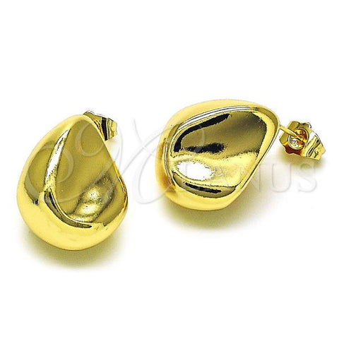 Oro Laminado Stud Earring, Gold Filled Style Chunky Design, Polished, Golden Finish, 02.163.0233