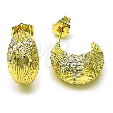 Oro Laminado Stud Earring, Gold Filled Style Chunky Design, Diamond Cutting Finish, Golden Finish, 02.260.0024
