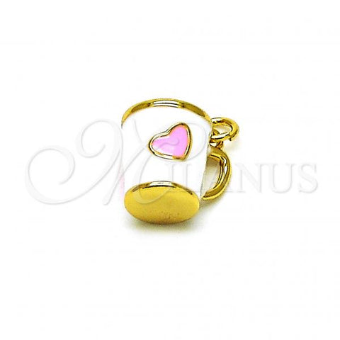 Oro Laminado Fancy Pendant, Gold Filled Style Heart Design, Pink Enamel Finish, Golden Finish, 05.341.0080