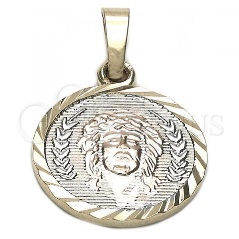 Oro Laminado Religious Pendant, Gold Filled Style Jesus Design, Diamond Cutting Finish, Tricolor, 05.163.0025.1