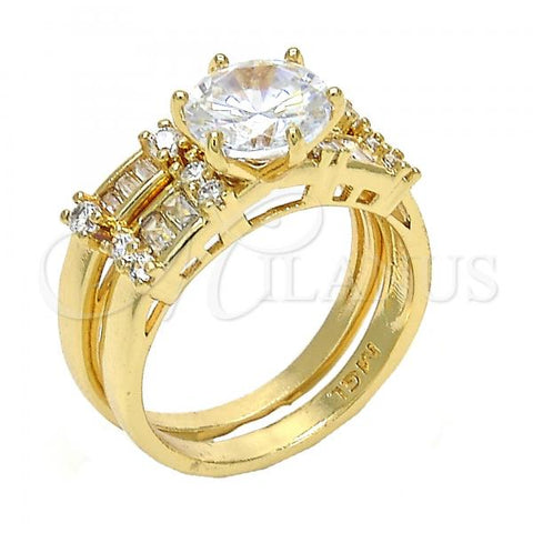 Oro Laminado Wedding Ring, Gold Filled Style Duo Design, with White Cubic Zirconia, Polished, Golden Finish, 01.284.0036.07 (Size 7)