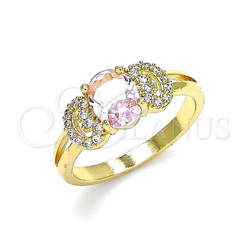 Oro Laminado Multi Stone Ring, Gold Filled Style with Pink and White Cubic Zirconia, Polished, Golden Finish, 01.284.0048.09