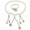 Oro Laminado Necklace, Bracelet and Earring, Gold Filled Style Ball and Long Box Design, Matte Finish, Two Tone, 06.372.0070