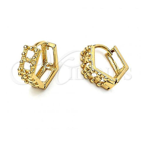 Oro Laminado Huggie Hoop, Gold Filled Style Ball Design, Polished, Golden Finish, 5.133.013