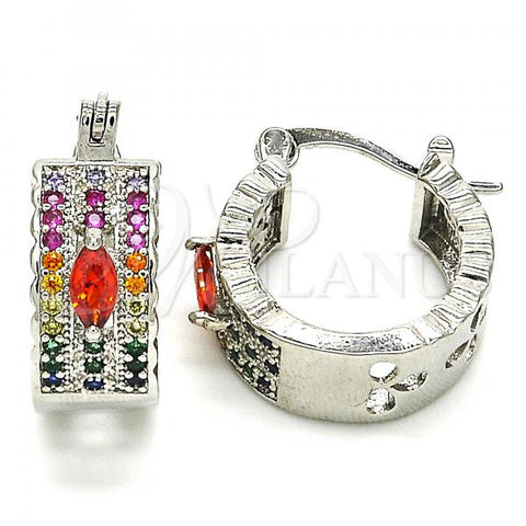 Rhodium Plated Small Hoop, with Multicolor Cubic Zirconia, Polished, Rhodium Finish, 02.210.0302.9.20