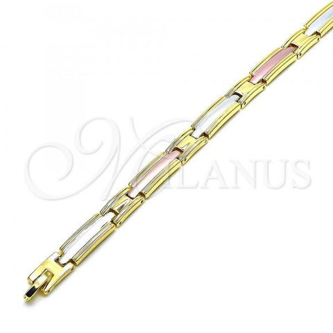 Oro Laminado Solid Bracelet, Gold Filled Style Polished, Tricolor, 03.102.0053.08