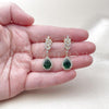 Oro Laminado Dangle Earring, Gold Filled Style Teardrop and Leaf Design, with Green and White Cubic Zirconia, Polished, Golden Finish, 02.196.0246