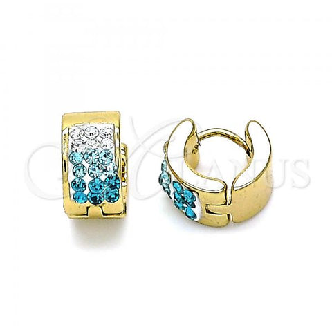 Stainless Steel Huggie Hoop, with Aqua Blue and White Crystal, Polished, Golden Finish, 02.230.0048.7.10