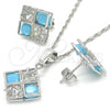 Rhodium Plated Earring and Pendant Adult Set, Crown Design, with Turquoise and White Cubic Zirconia, Polished, Rhodium Finish, 10.106.0006.3