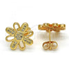 Oro Laminado Stud Earring, Gold Filled Style Flower Design, with White Micro Pave, Polished, Golden Finish, 02.284.0018