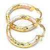Oro Laminado Medium Hoop, Gold Filled Style Hollow Design, Diamond Cutting Finish, Tricolor, 02.170.0044.1.30