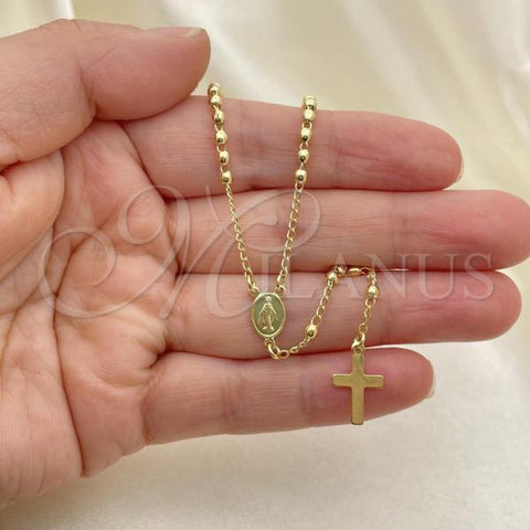 Oro Laminado Thin Rosary, Gold Filled Style Cross and Virgen Maria Design, Polished, Golden Finish, 09.02.0061.18