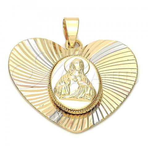 Oro Laminado Religious Pendant, Gold Filled Style Jesus Design, Diamond Cutting Finish, Tricolor, 5.194.012