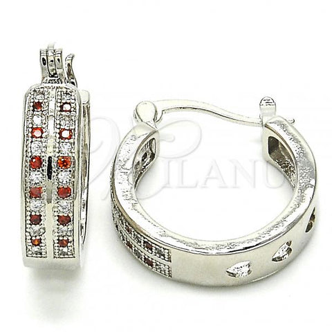 Rhodium Plated Small Hoop, with Garnet and White Micro Pave, Polished, Rhodium Finish, 02.210.0271.5.20