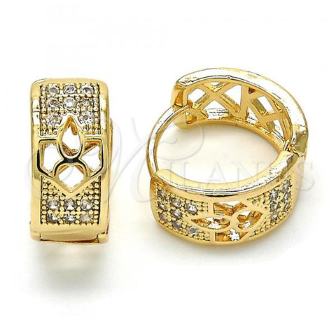 Oro Laminado Huggie Hoop, Gold Filled Style with White Cubic Zirconia, Polished, Golden Finish, 02.210.0113.2.15