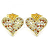 Oro Laminado Stud Earring, Gold Filled Style Heart Design, with Garnet Micro Pave, Polished, Golden Finish, 02.156.0492.1