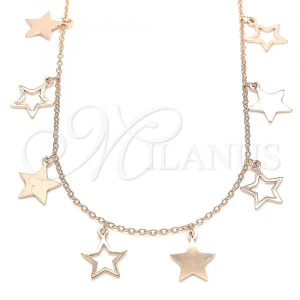 Sterling Silver Pendant Necklace, Star Design, Polished, Rose Gold Finish, 04.336.0184.1.16
