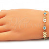 Oro Laminado Charm Bracelet, Gold Filled Style Evil Eye Design, White Resin Finish, Golden Finish, 03.169.0006.07