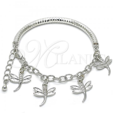 Oro Laminado Charm Bracelet, Gold Filled Style Dragon-Fly and Hollow Design, Diamond Cutting Finish, Rhodium Finish, 03.63.1821.2.08