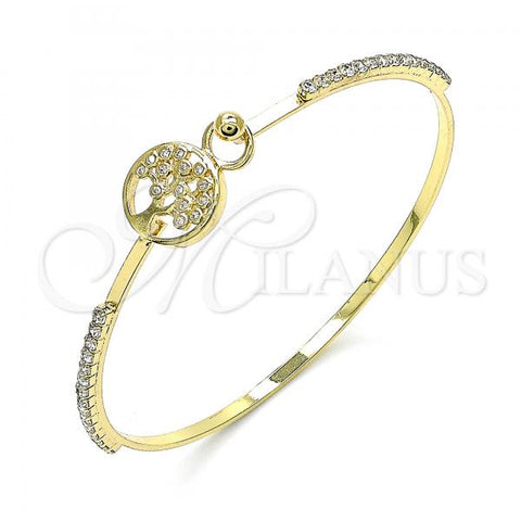 Oro Laminado Individual Bangle, Gold Filled Style Tree Design, with White Micro Pave and White Crystal, Polished, Golden Finish, 07.193.0035.04