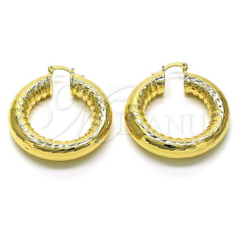 Oro Laminado Medium Hoop, Gold Filled Style Hollow Design, Diamond Cutting Finish, Golden Finish, 02.163.0145.40