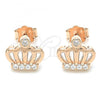 Sterling Silver Stud Earring, Crown Design, with White Cubic Zirconia, Polished, Rose Gold Finish, 02.336.0148.1