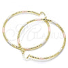 Oro Laminado Extra Large Hoop, Gold Filled Style Diamond Cutting Finish, Tricolor, 02.213.0246.70