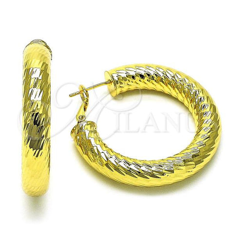 Oro Laminado Medium Hoop, Gold Filled Style Hollow Design, Diamond Cutting Finish, Golden Finish, 02.341.0186.40