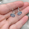 Sterling Silver Leverback Earring, Evil Eye Design, with White and Sapphire Blue Cubic Zirconia, Polished, Rhodium Finish, 02.398.0002