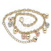 Oro Laminado Charm Anklet , Gold Filled Style Ball Design, Matte Finish, Tricolor, 03.331.0069.10