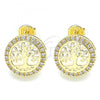 Oro Laminado Stud Earring, Gold Filled Style Tree Design, with White Micro Pave, Polished, Golden Finish, 02.156.0473