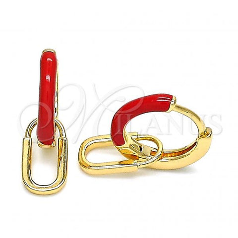 Oro Laminado Huggie Hoop, Gold Filled Style Lock Design, Red Enamel Finish, Golden Finish, 02.213.0216.12