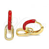 Oro Laminado Huggie Hoop, Gold Filled Style Lock Design, Red Enamel Finish, Golden Finish, 02.213.0216.12
