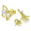 Oro Laminado Stud Earring, Gold Filled Style Butterfly and Heart Design, with White Cubic Zirconia, Polished, Golden Finish, 02.26.0283