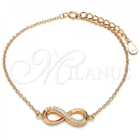 Sterling Silver Fancy Bracelet, Infinite Design, with White Cubic Zirconia, Polished, Rose Gold Finish, 03.336.0041.1.07