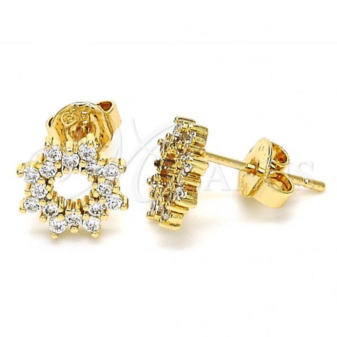 Oro Laminado Stud Earring, Gold Filled Style with White Cubic Zirconia, Polished, Golden Finish, 02.156.0303