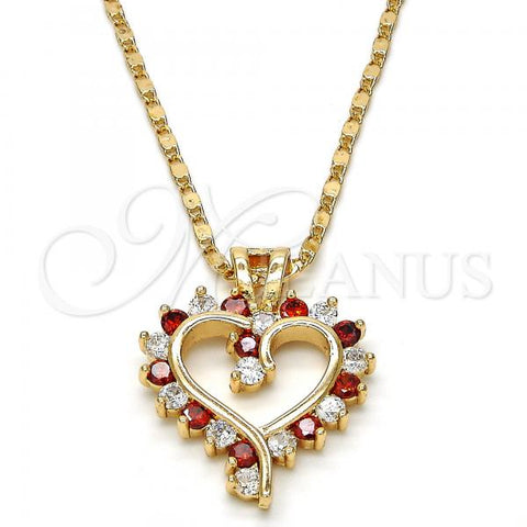 Oro Laminado Pendant Necklace, Gold Filled Style Heart Design, with Garnet and White Cubic Zirconia, Polished, Golden Finish, 04.210.0001.2.18