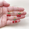 Oro Laminado Earring and Pendant Adult Set, Gold Filled Style Cherry Design, Red Enamel Finish, Golden Finish, 10.282.0009