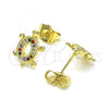 Oro Laminado Stud Earring, Gold Filled Style Turtle Design, with Multicolor Micro Pave, Polished, Golden Finish, 02.284.0045