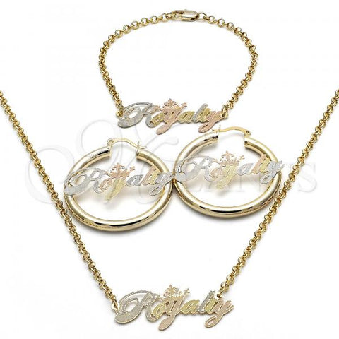 Oro Laminado Necklace, Bracelet and Earring, Gold Filled Style Polished, Tricolor, 06.63.0236.1