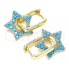 Oro Laminado Huggie Hoop, Gold Filled Style Star and Paperclip Design, with Turquoise Cubic Zirconia, Polished, Golden Finish, 02.210.0470.3.12