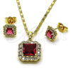 Oro Laminado Earring and Pendant Adult Set, Gold Filled Style Cluster Design, with White Micro Pave and Ruby Cubic Zirconia, Polished, Golden Finish, 10.196.0088.4