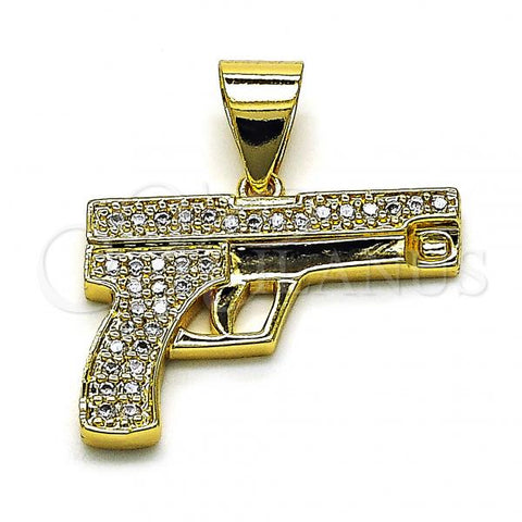 Oro Laminado Fancy Pendant, Gold Filled Style with White Micro Pave, Polished, Golden Finish, 05.342.0128