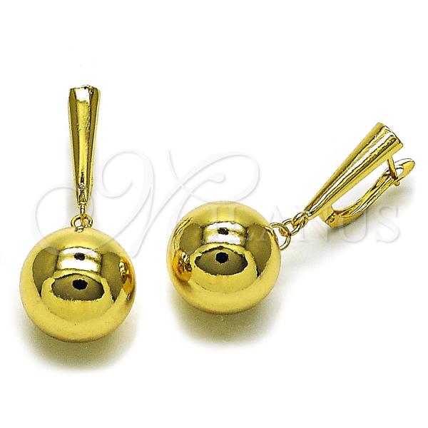Oro Laminado Dangle Earring, Gold Filled Style Ball Design, Polished, Golden Finish, 02.282.0034