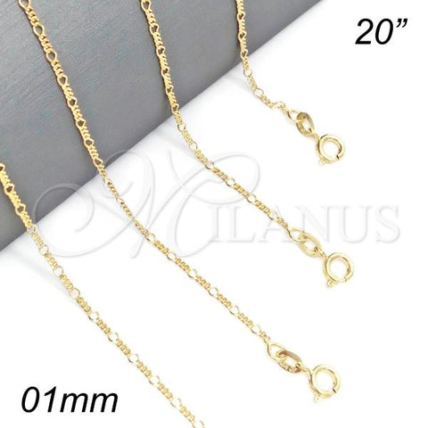 Oro Laminado Basic Necklace, Gold Filled Style Figaro Design, Polished, Golden Finish, 04.58.0002.20