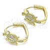 Oro Laminado Huggie Hoop, Gold Filled Style Turtle Design, with White Micro Pave, Polished, Golden Finish, 02.210.0586.20