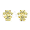 Oro Laminado Stud Earring, Gold Filled Style Little Girl Design, with White Micro Pave, Polished, Golden Finish, 02.342.0158