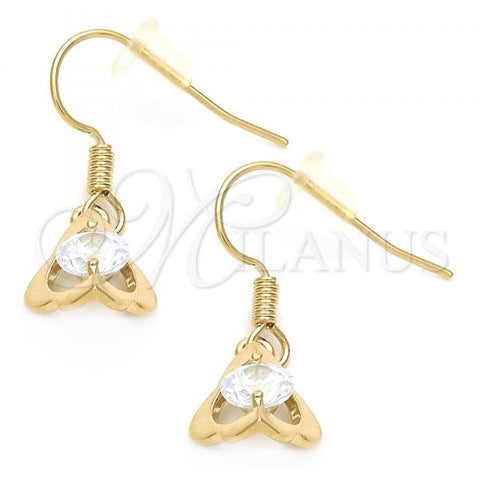 Oro Laminado Dangle Earring, Gold Filled Style with White Cubic Zirconia, Polished, Golden Finish, 02.171.0027