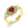 Oro Laminado Multi Stone Ring, Gold Filled Style with Garnet and White Cubic Zirconia, Polished, Golden Finish, 01.221.0013.09